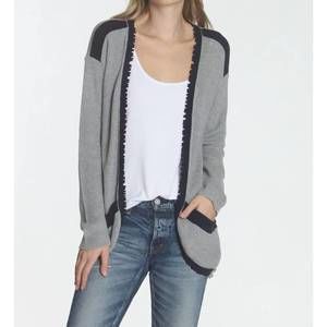 NEW LABEL+THREAD women's parker fray cardigan in grey/navy